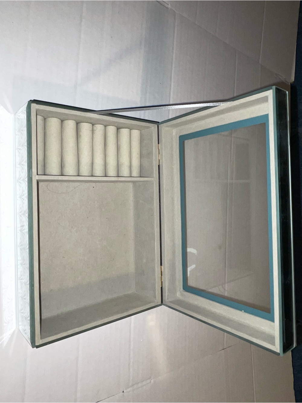 Gray Jewelry Organizer Display Box with Glass Lid